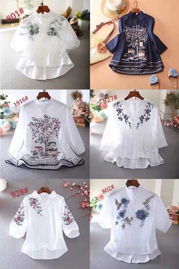 Chemise décontractée à manches 3/4 en coton à motifs floraux pour femmes, vêtements à la mode
