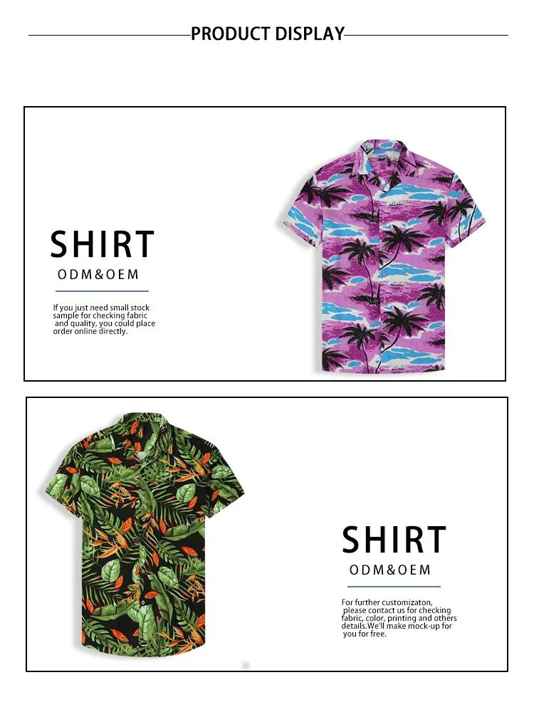 Summer Beach Regular-Fit Vacation Printed Short Sleeves Loose Tropical Shirts Men′s Casual Hawaiian Shirt