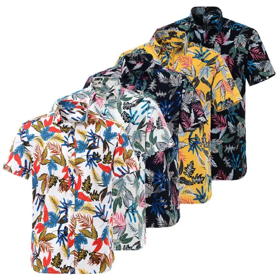Chemises hawaïennes à manches courtes pour hommes, impression numérique de coton d'été en gros